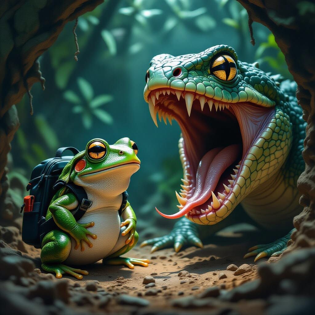 Surprised Frog in Terrarium: A Sci-Fi Scene