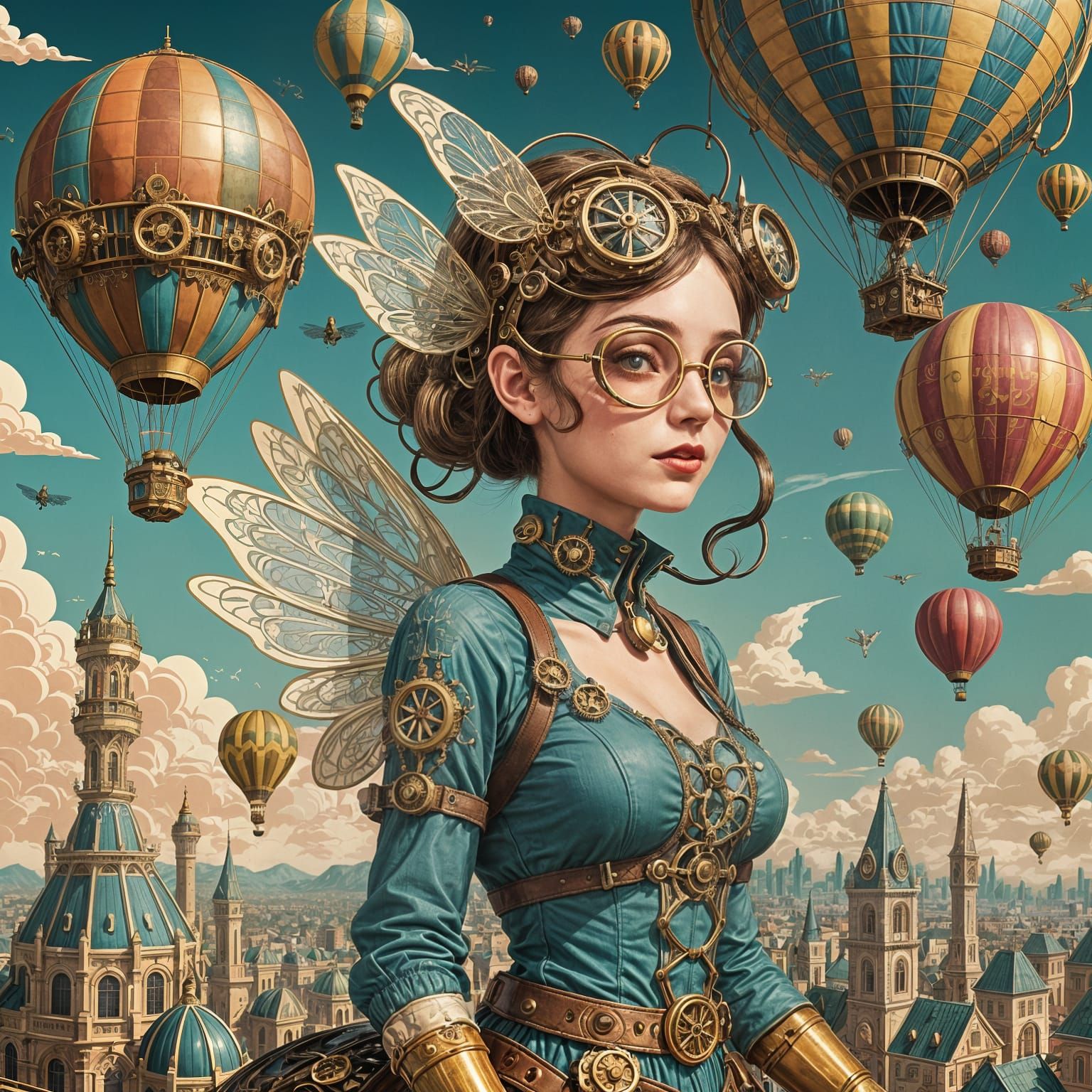 Steampunk Fairy on Mechanical Dragonfly in Vector Art
