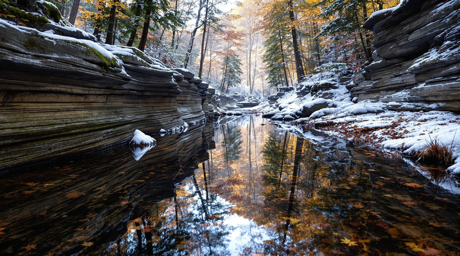 Winter Forest Reflected in Creek