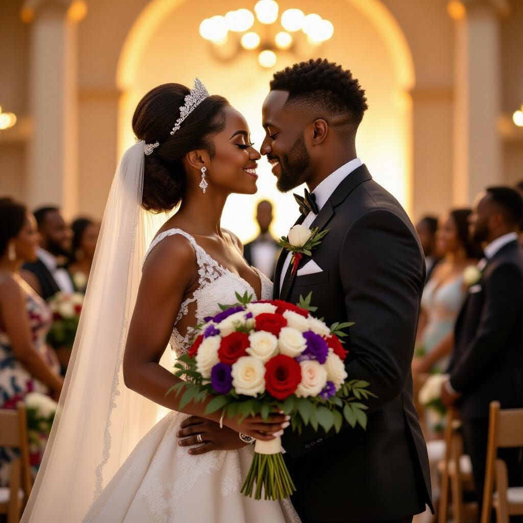 Igbo Couple Kissing on Altar in Golden Hour Light