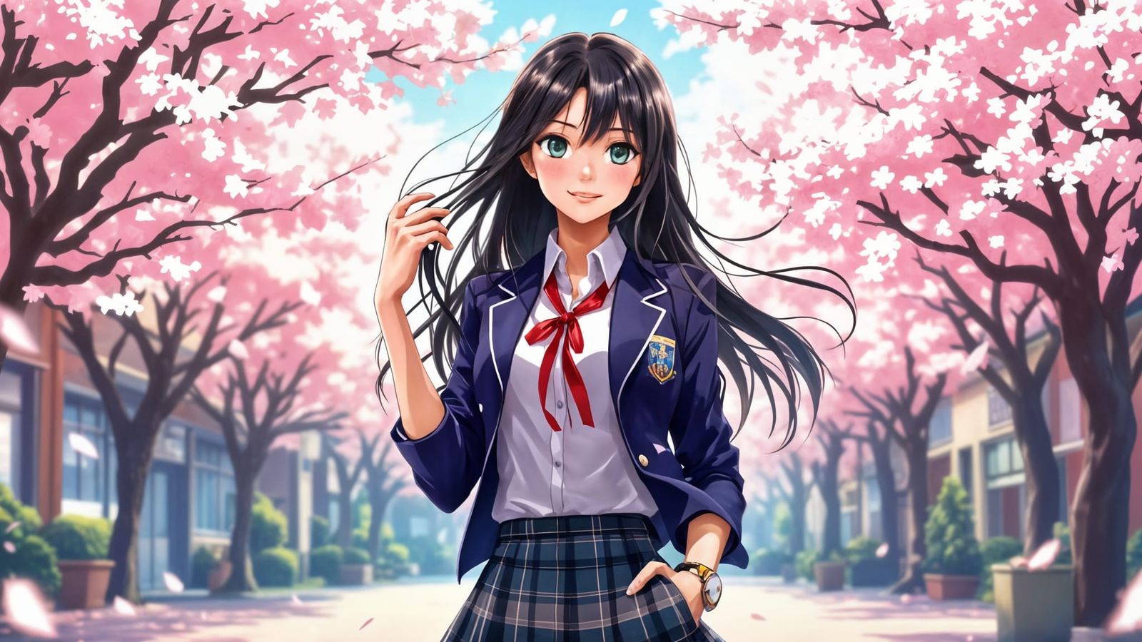 Vibrant Anime Schoolgirl with Confident Smile