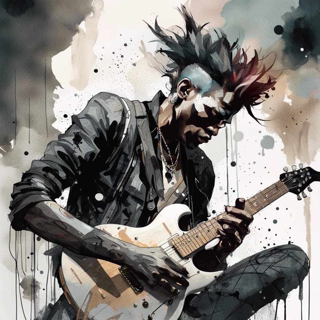 Rockstar Guitarist in Fantasy Art Nouveau Style