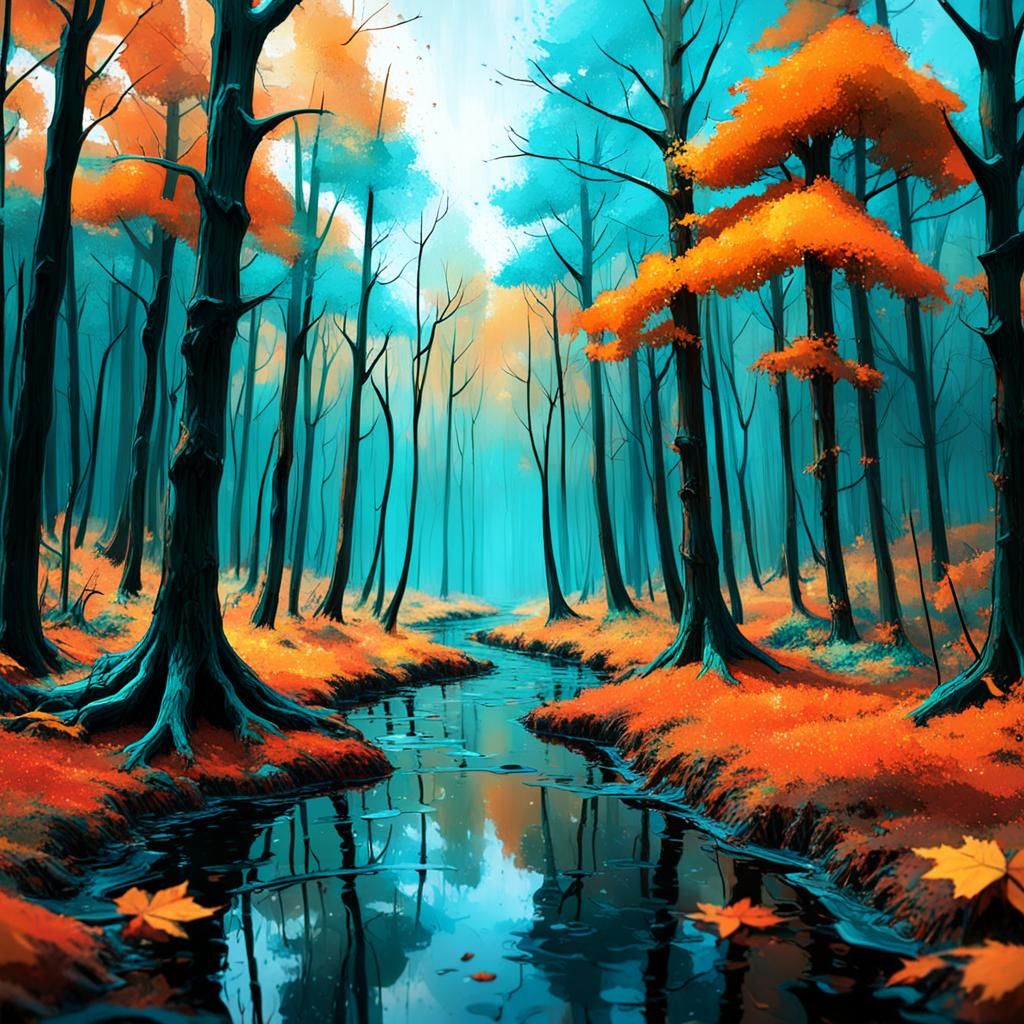 Autumn Woods Landscape in Burtonesque Style
