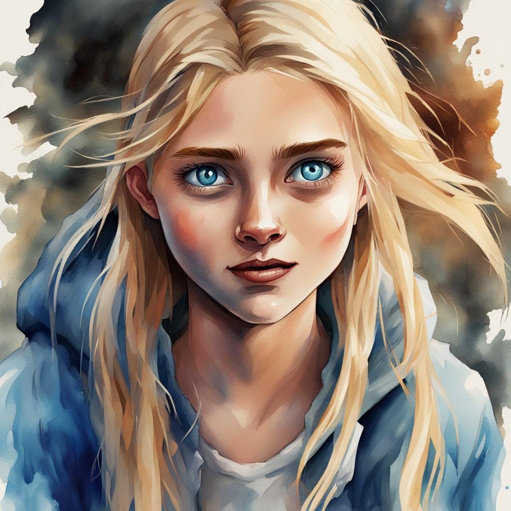 Watercolor Painting: Teen Girl with Sinister Smile