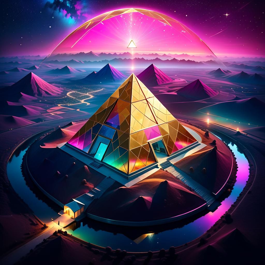 Surreal Landscape with Bioluminescent Dome in Pastel Colors