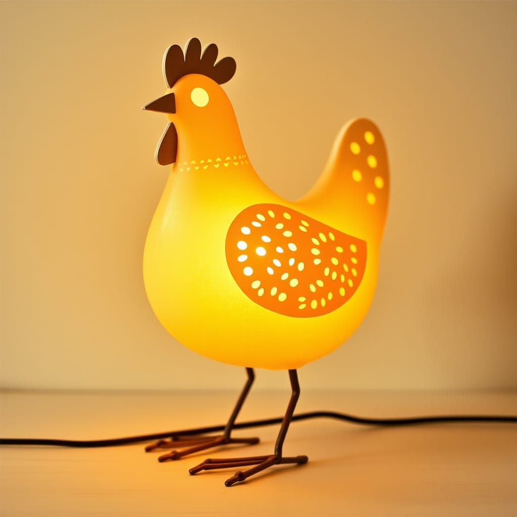 Whimsical Chicken Lamp with Golden Glow