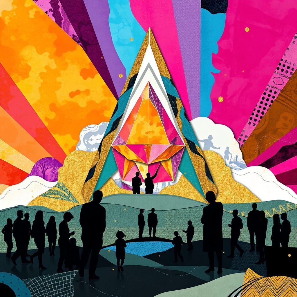 Layered Paper Cut Art with Prism Assemblage and Gold Accents