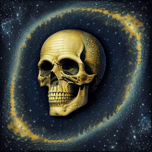 Skull with Starry Night Background in Van Gogh Style