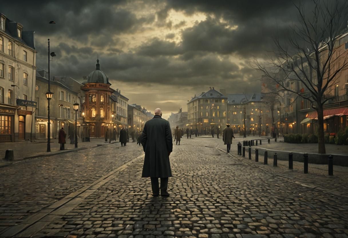 Bald Man in Alley: Epic Cinematic Digital Painting