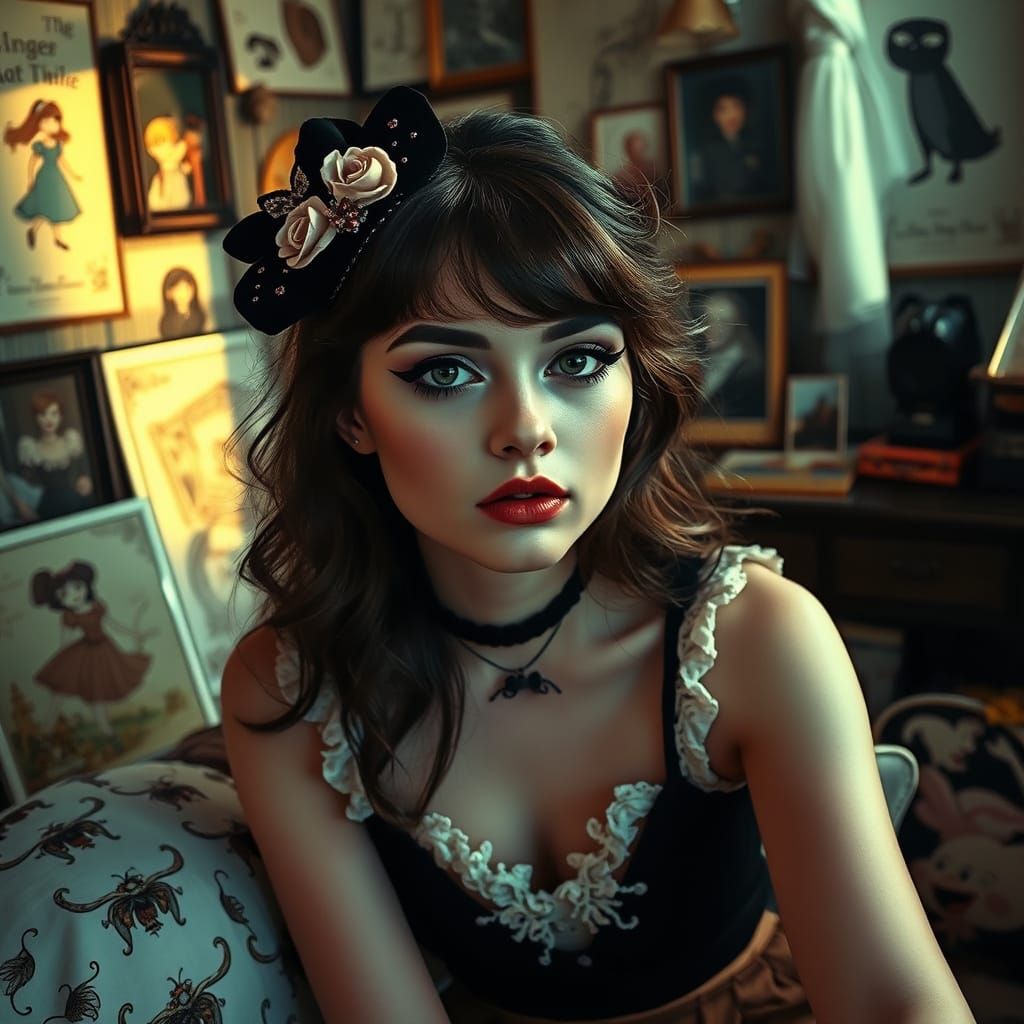 Gothic Teen Girl's Whimsical Bedroom and Makeup Look in a Ti...