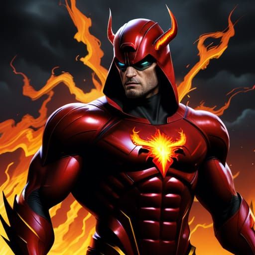 Satan as Superhero in Fiery Comic Book Art