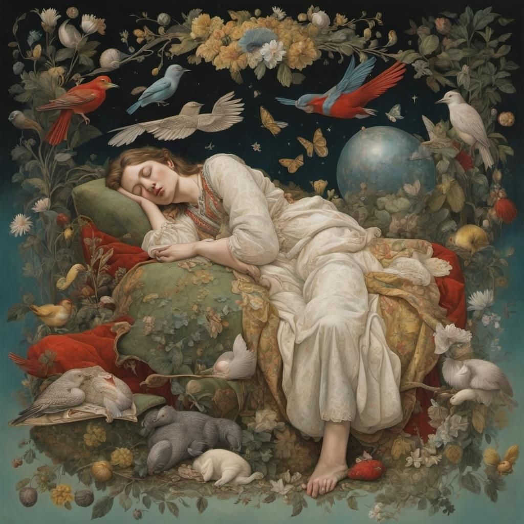 Dreaming Sleep: Detailed 3D Art in Maximalist Style