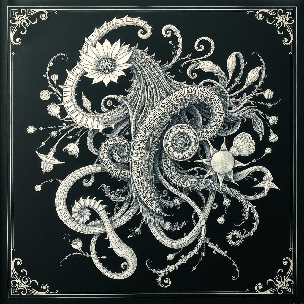 Biological Blueprint in Art Nouveau Style