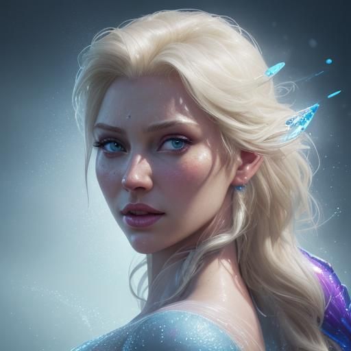 Hyperrealistic Elsa Portrait with Colorful Accents