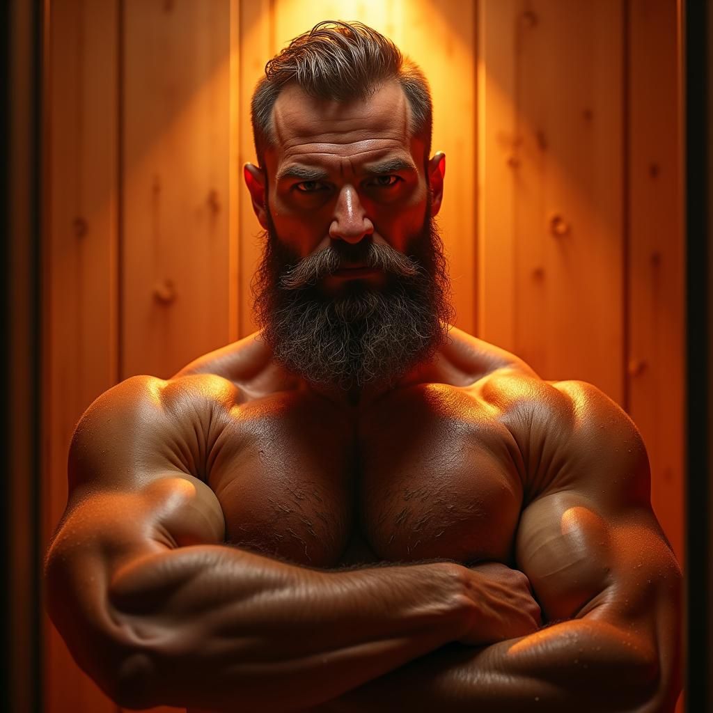 Hyperrealistic Men in Sauna Splash Art