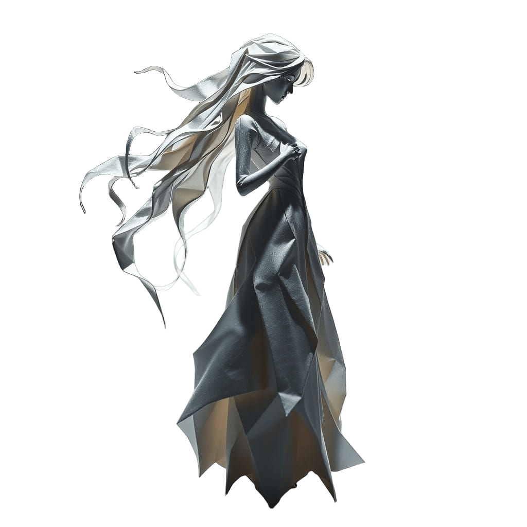 Origami Goddess in Shimmering Silver