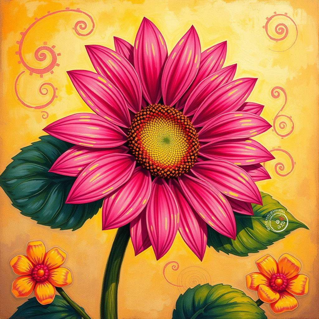 Pink Sunflower in Candyland Gouache Style