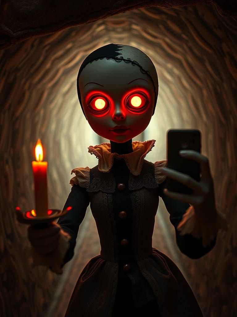Creepy Dollequin Selfie in Steamnoirnouveau Style