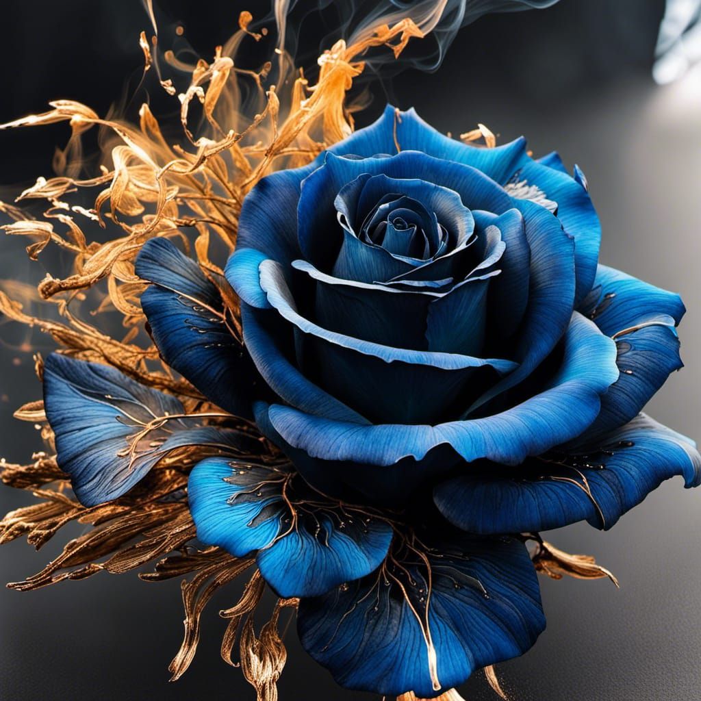 Flaming Blue Rose Dissolving in Smoke