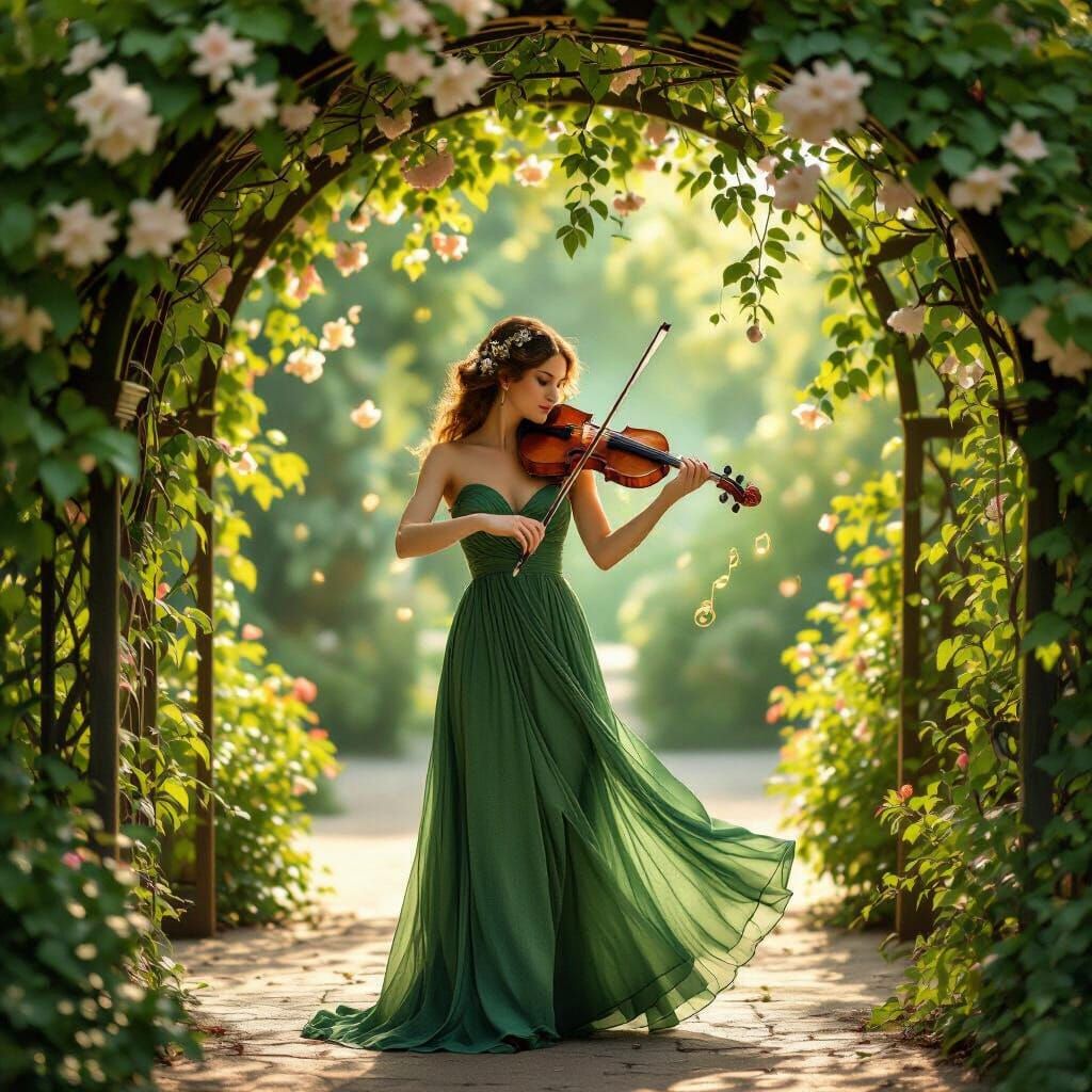 Art Nouveau Violinist in Floral Canopy