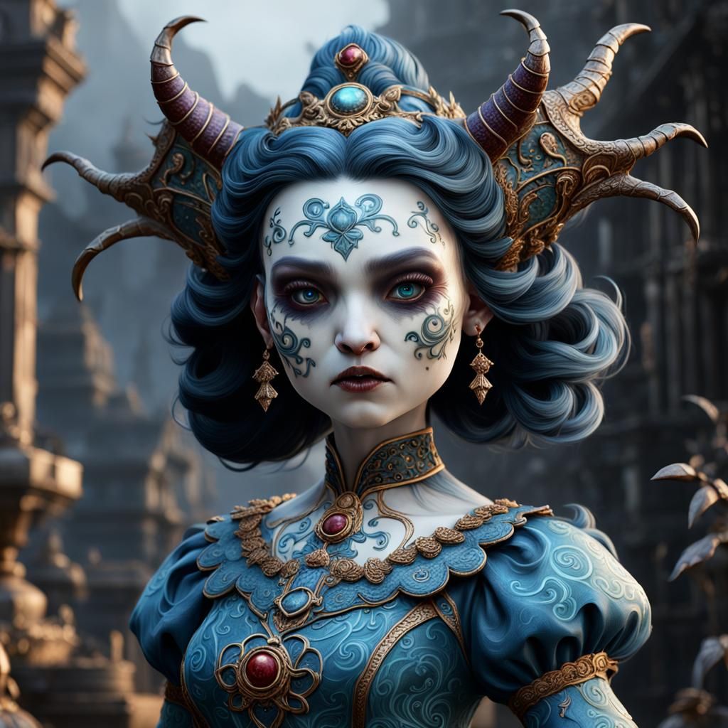 Grendel Porcelain Doll: Detailed Fantasy Art