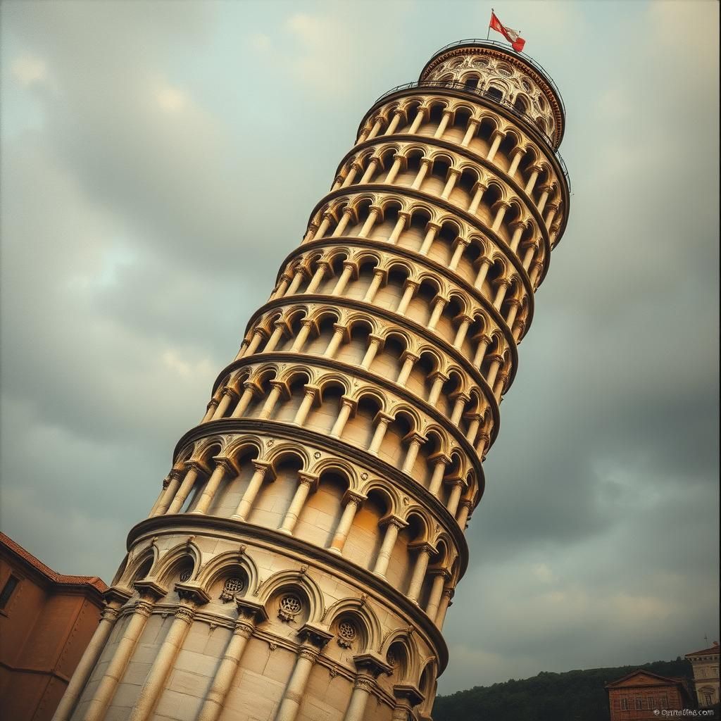 The famous leaning tower in Pisa is slowly falling down. Dow...