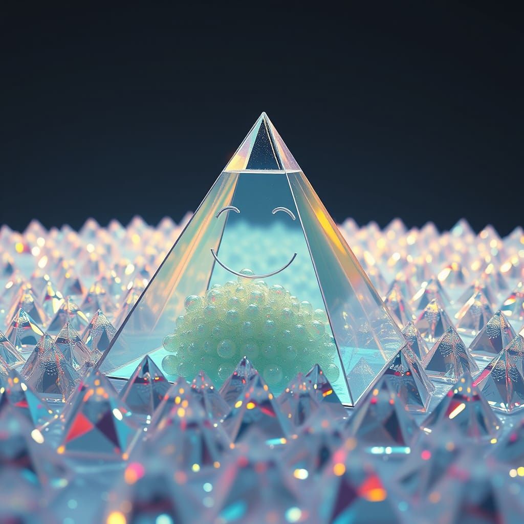 Colossal Plastic Pyramid Spitting Spheres in CGI