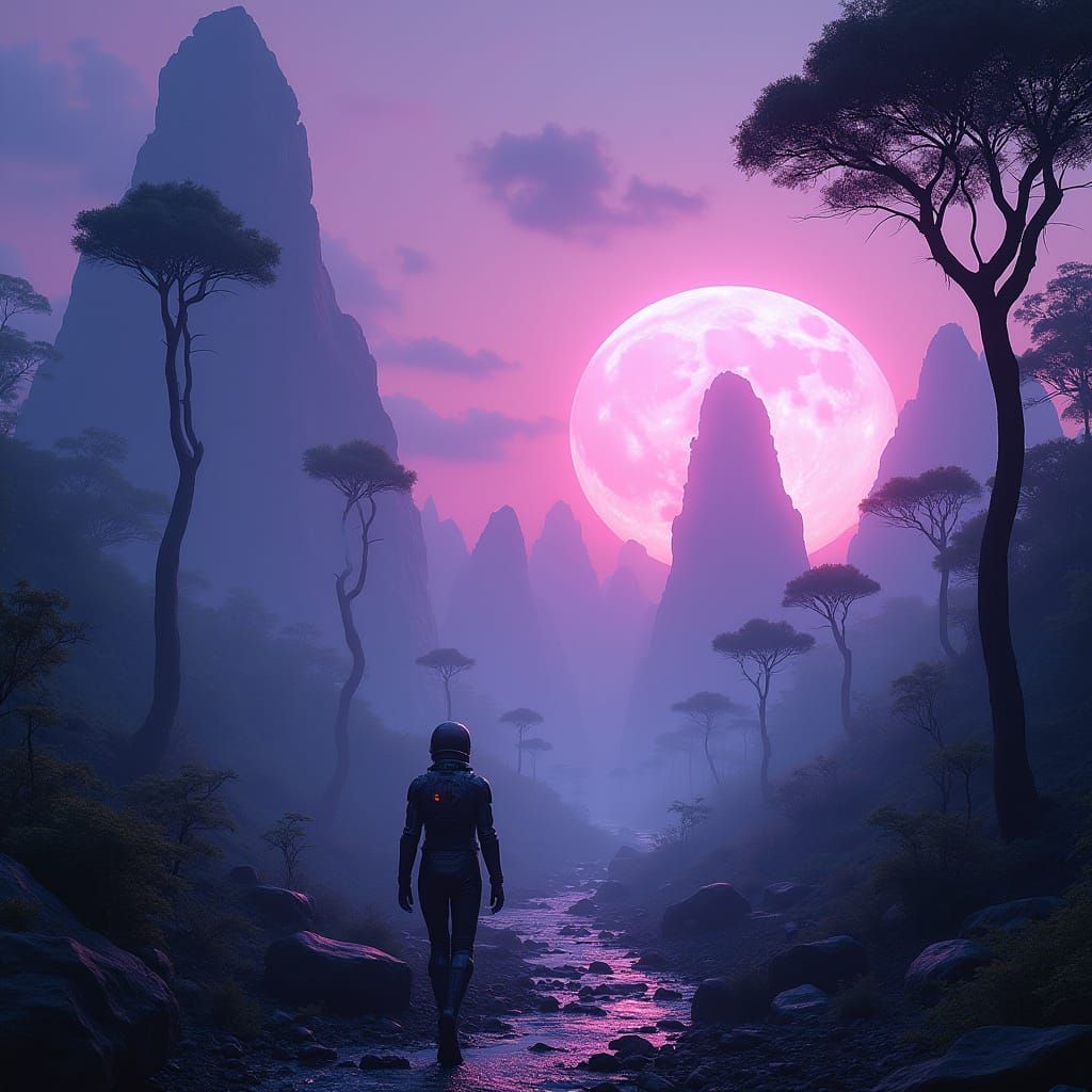 Alien Planet with Crystal Mountains in Digital Painting