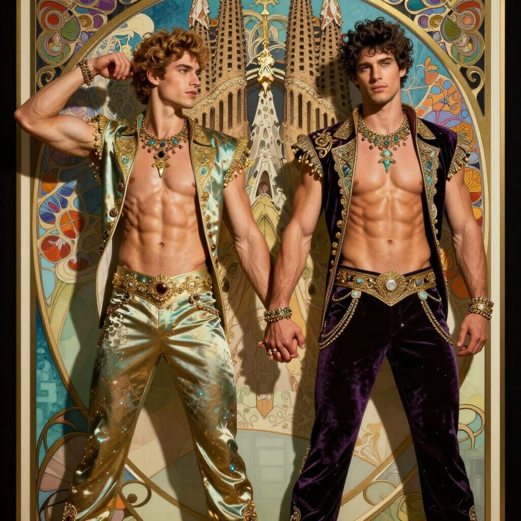 Art Nouveau Fashion: Muscular Men in Silk and Velvet