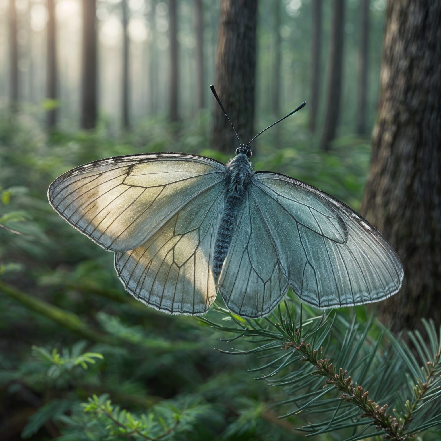 Macro Butterfly with Forest Through Wings
