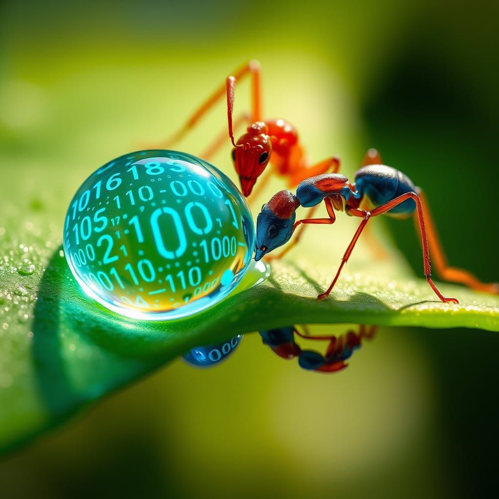 Macro Photo: Ants Drink Digital Water Droplet