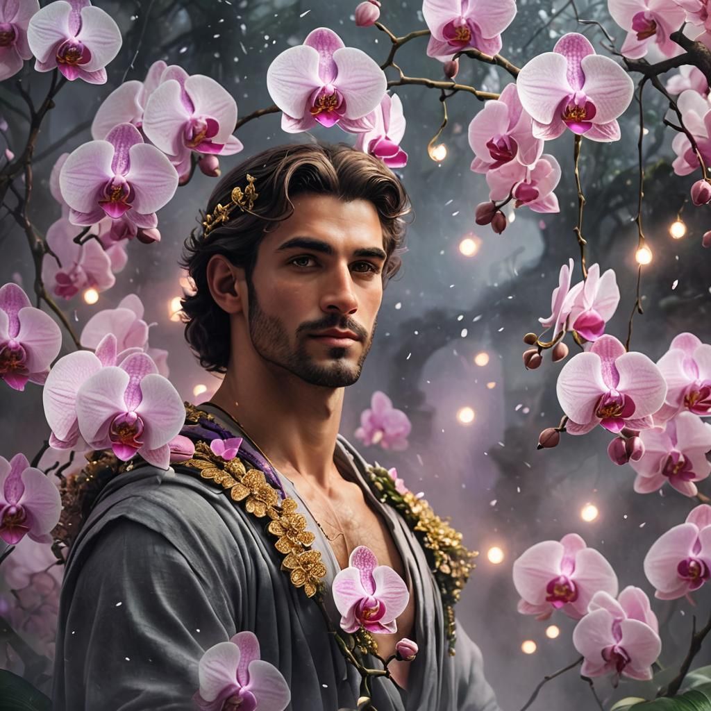 Greek God in Magical Pink Phalaenopsis Flower