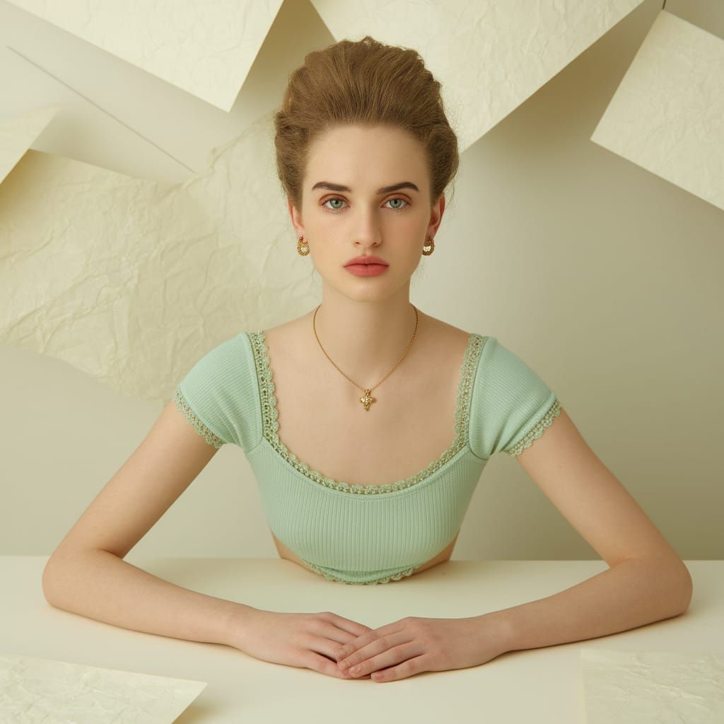 Elegant Portrait of a Young Woman in Teal and Gold