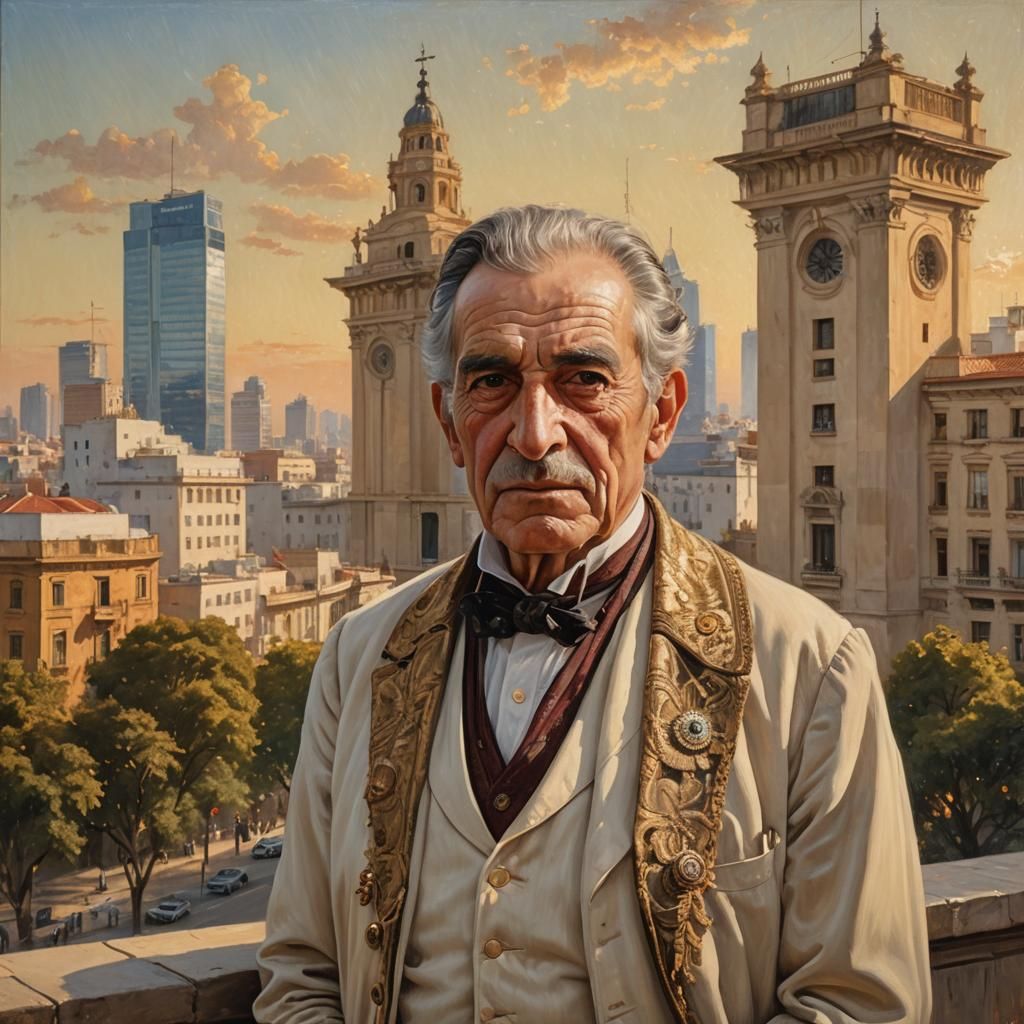 Argentinian Man's Portrait in Antiquity Style Oil Painting