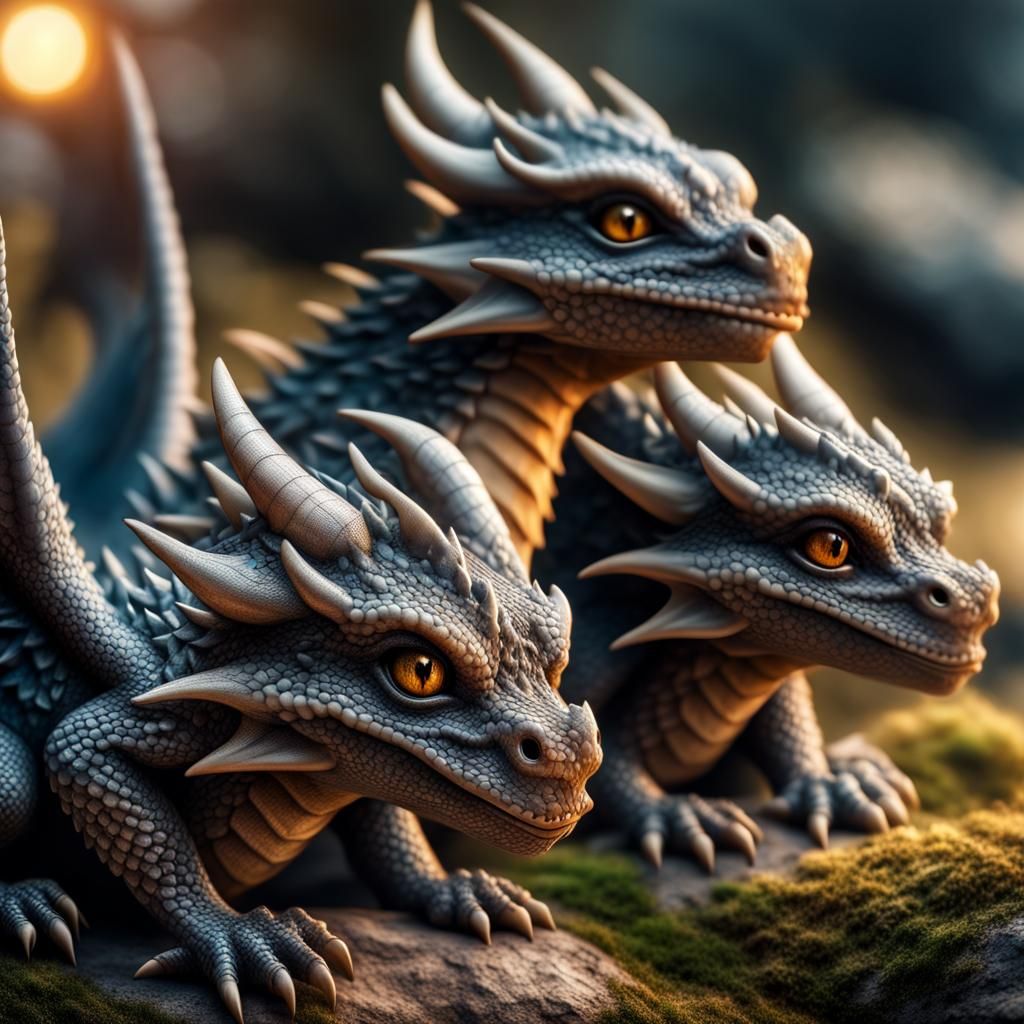Cute Dragon Grouping in Hyperrealistic Style