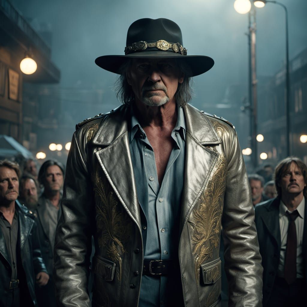 Grizzled Warrior Addresses the Crowd in a Grand Arena