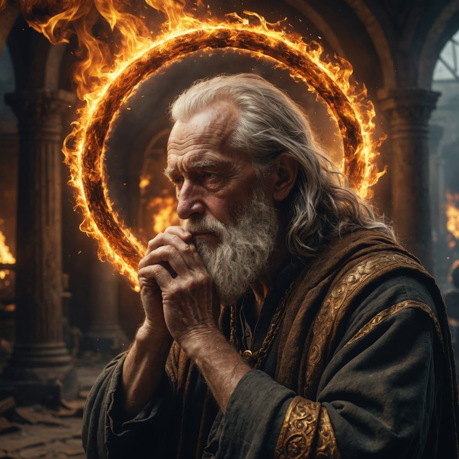 Shamed Old Man with Fiery Halo: Digital Matte Painting