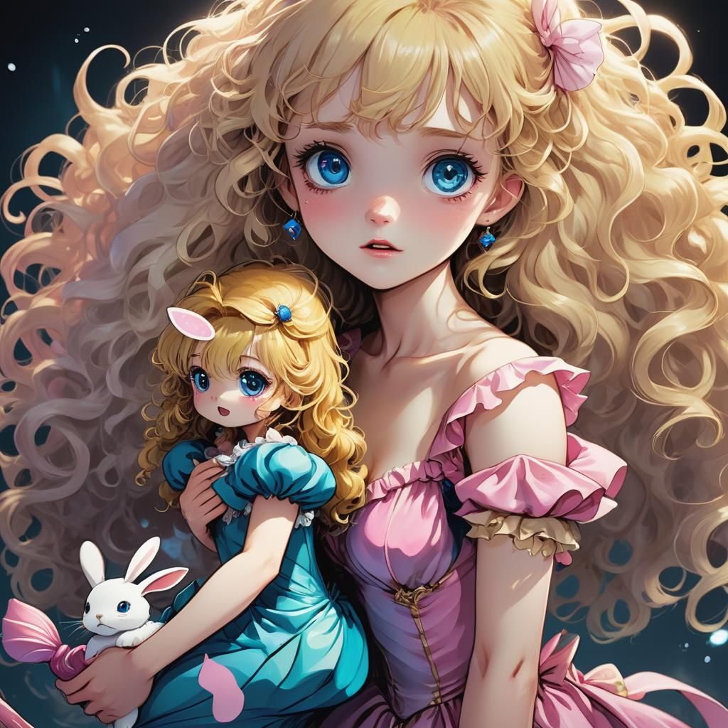 Frightened Girl with Animatronic Bunny, Cel-Shaded Style