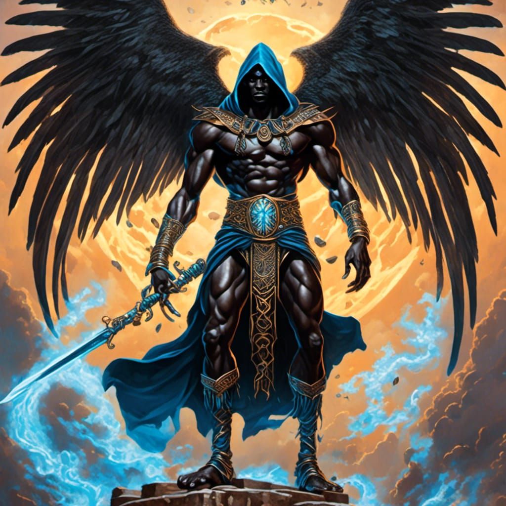 Epic Fantasy Cover: Bioluminescent Deity in Cityscape