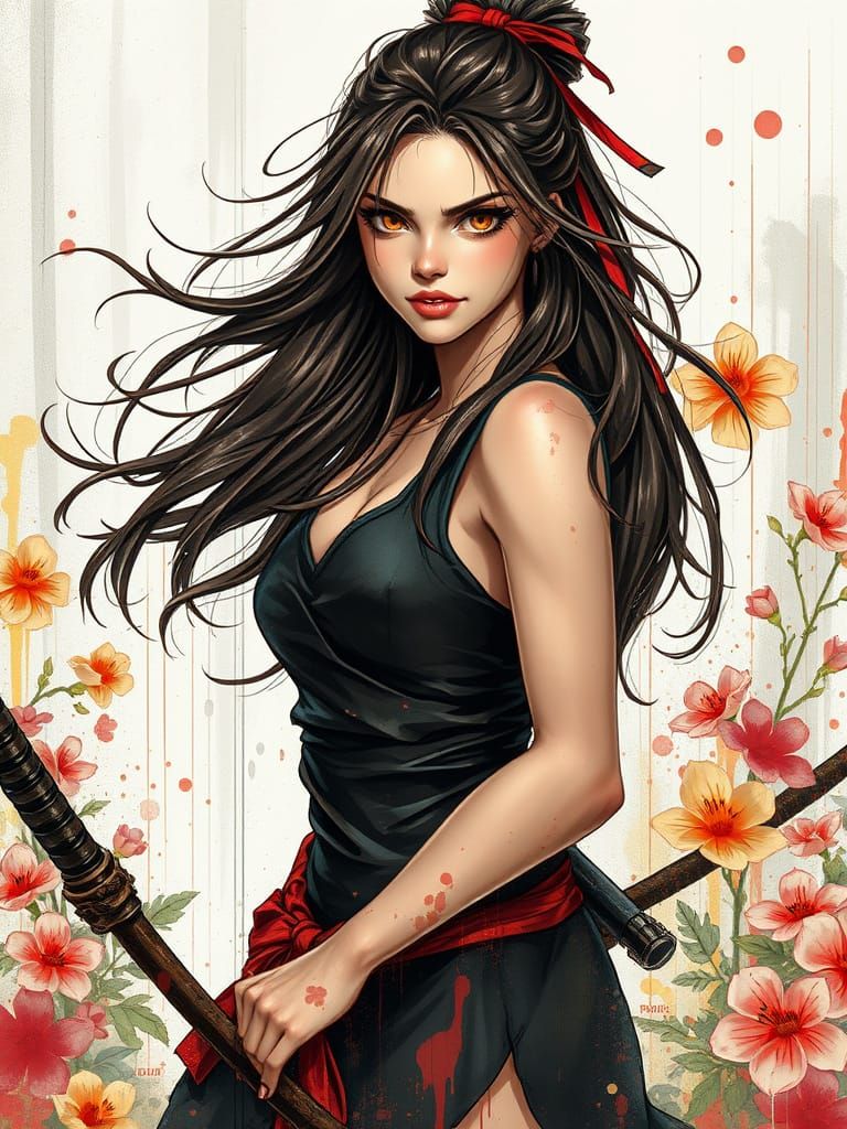 Female assassin in Graffiti Art