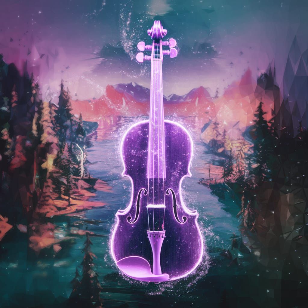 Magical Fairy Dust Violin in Fantasy Landscape