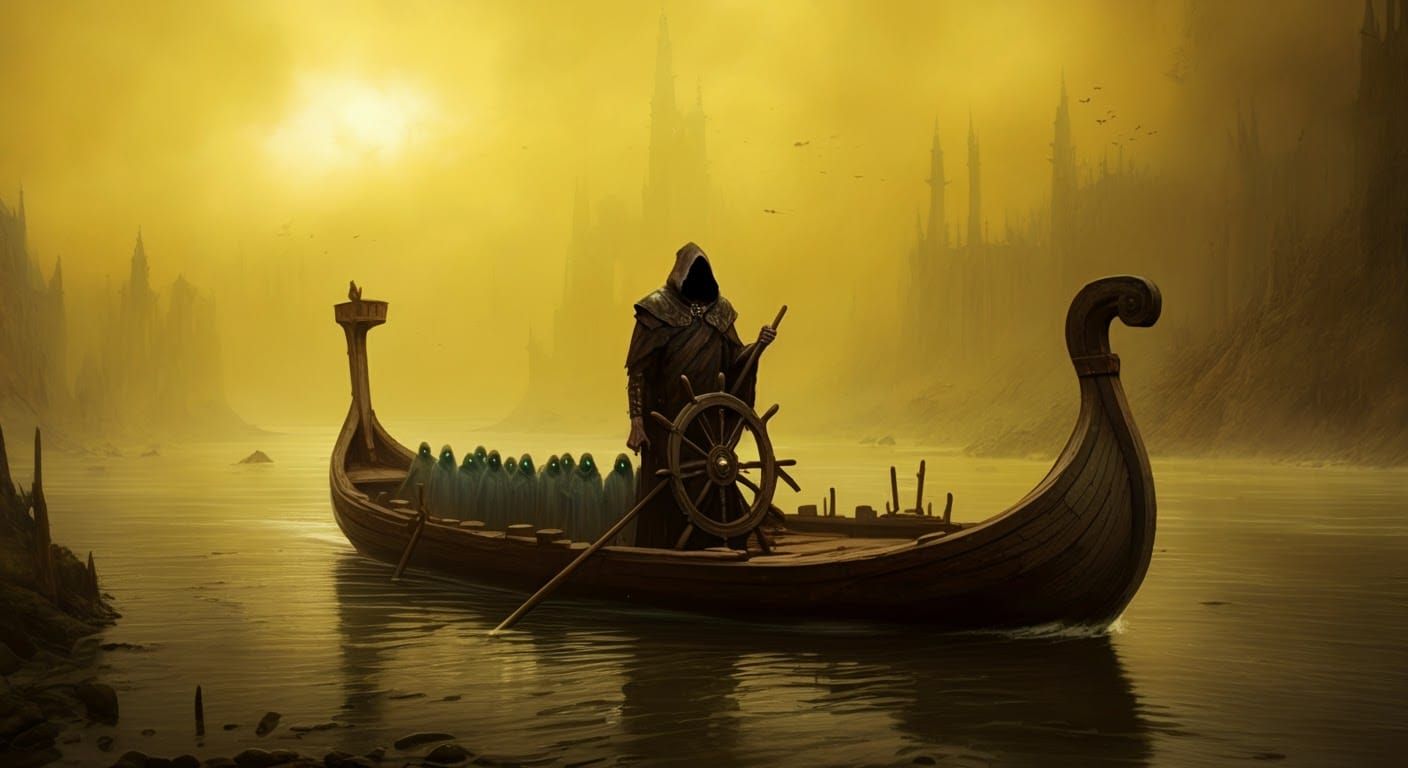 Charon Ferrying Souls in Haunting Gothic Style