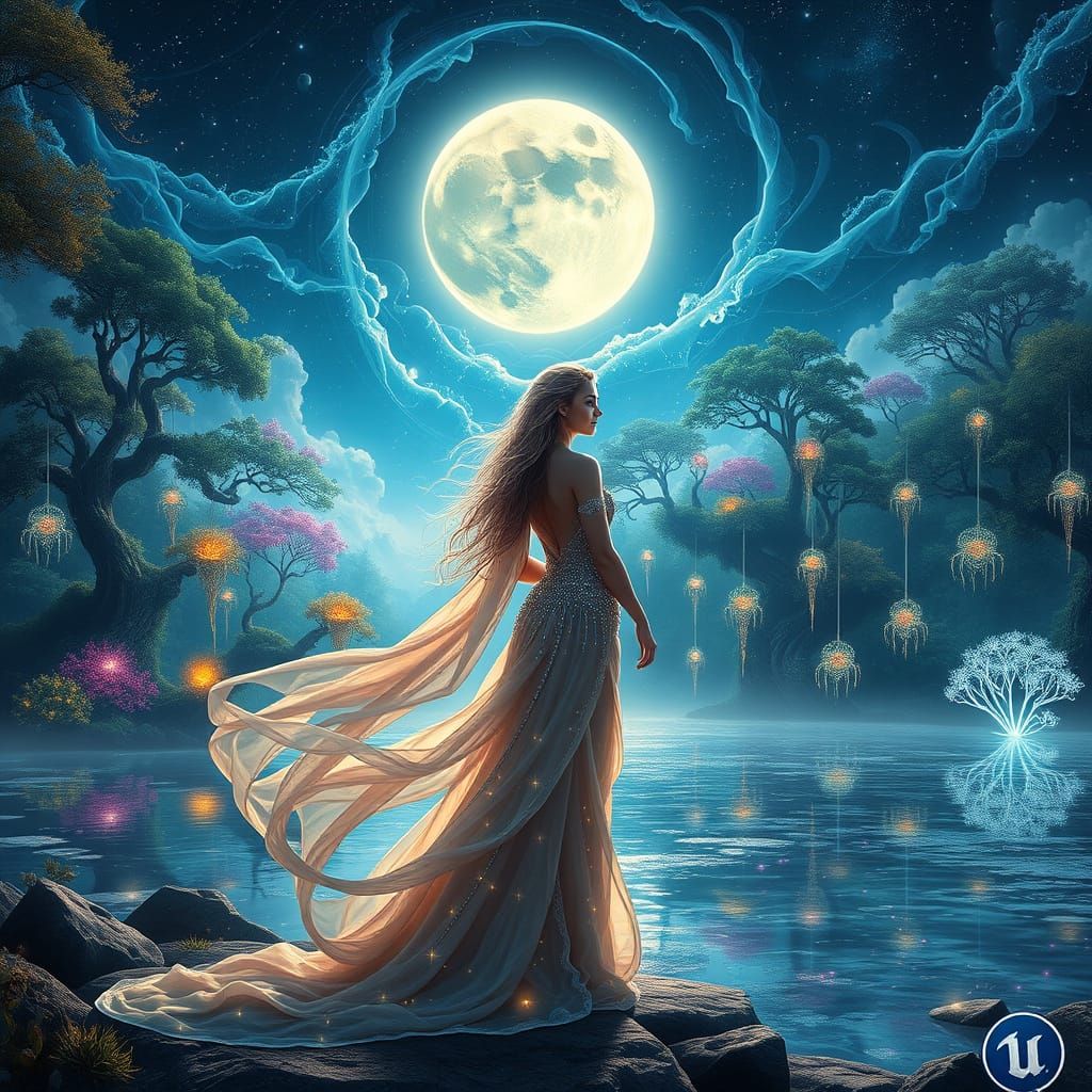 Ethereal Goddess of the Moonlit Lake
