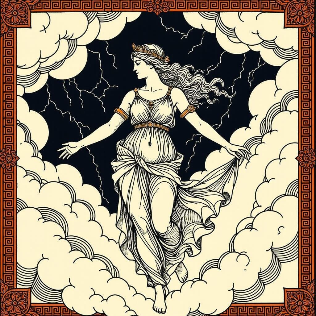 Greek Goddess Aphrodite Emerging from Stormy Clouds in Intri...