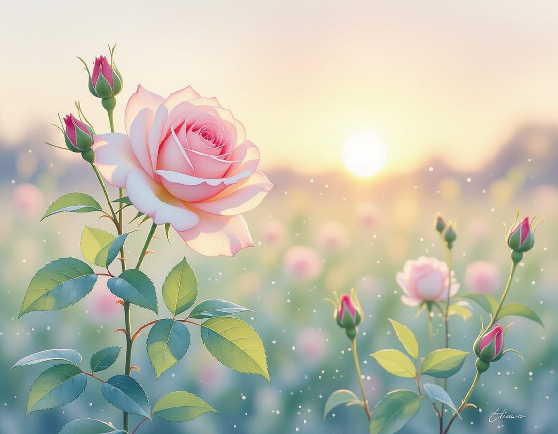 Rose at Sunset in Delicate Watercolor
