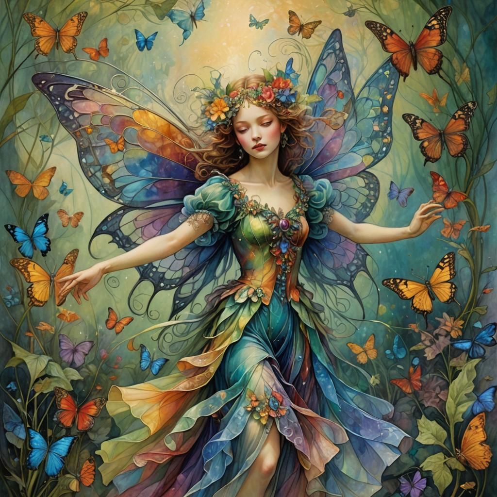 Graceful Fractal Fairy Dances in Butterfly Garden