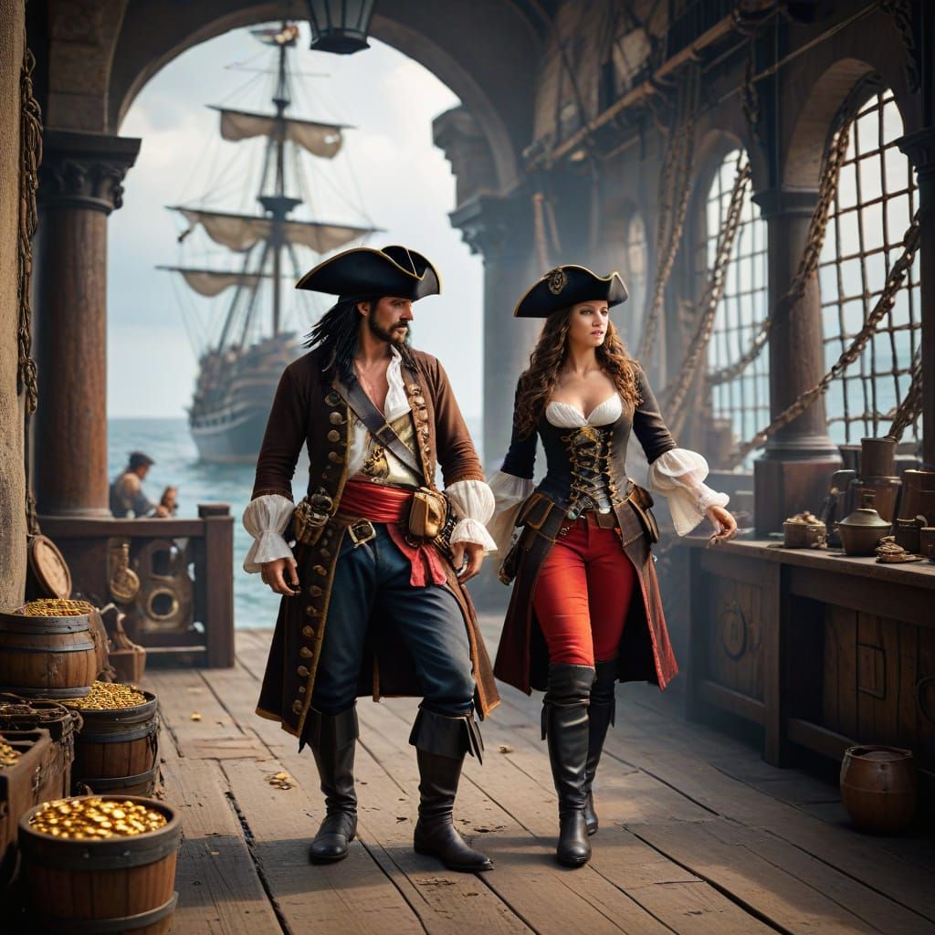 Pirate Captain Surveys Prisoners After Battle Victory