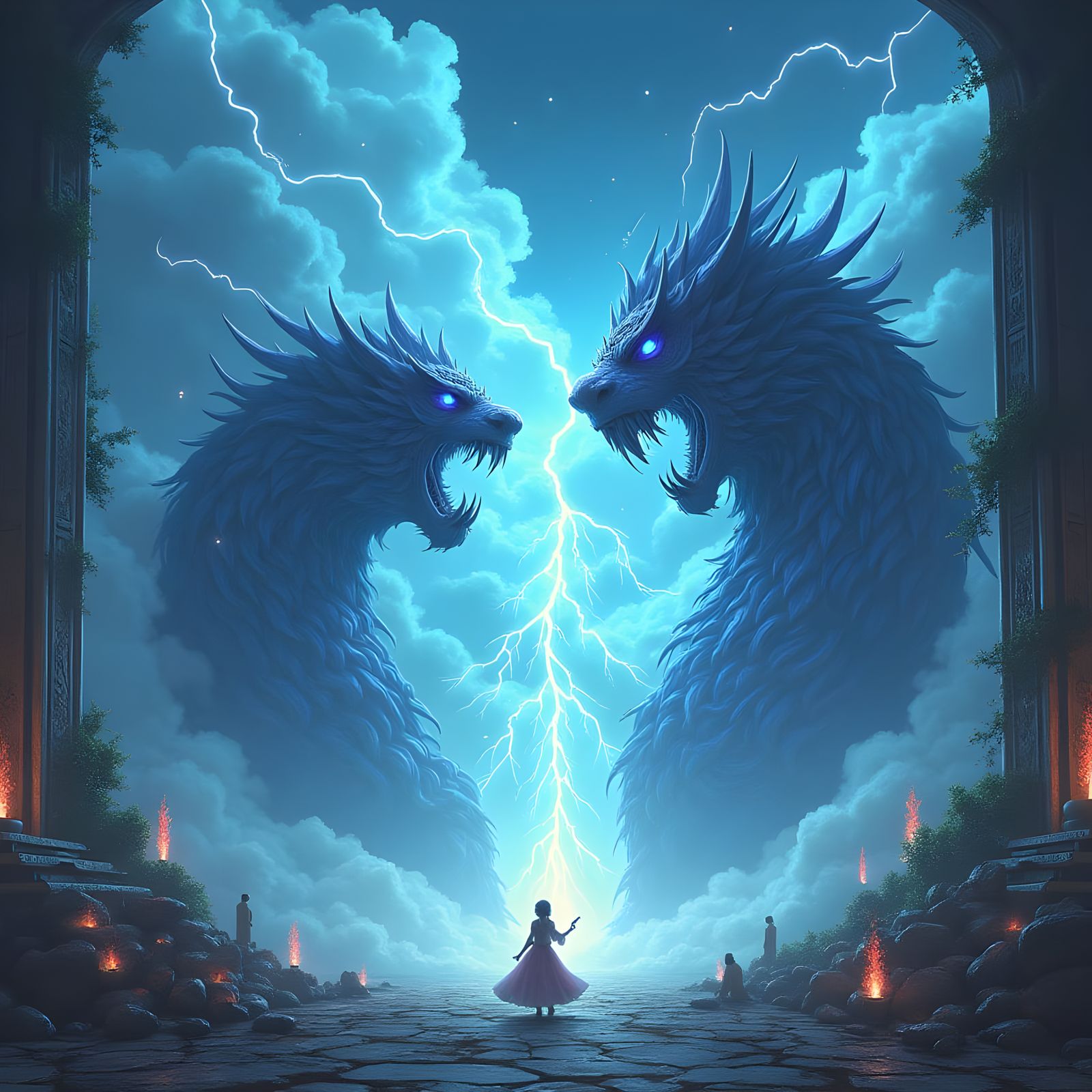 Epic Anime God Duel in Dark Fantasy Style