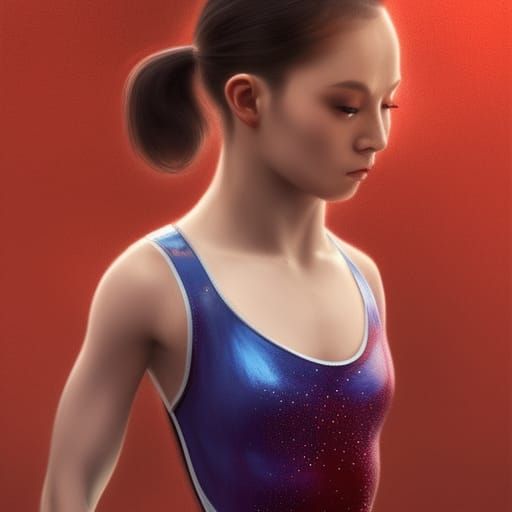Gymnast in Wet Look Leotard: Elegant Portrait