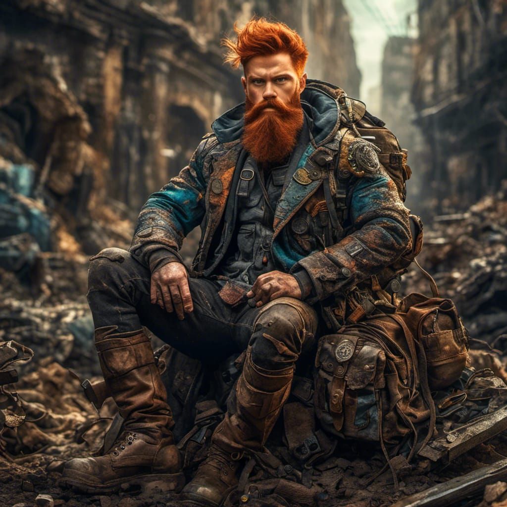 Hyperreal Redhead in Post-Apocalyptic Landscape